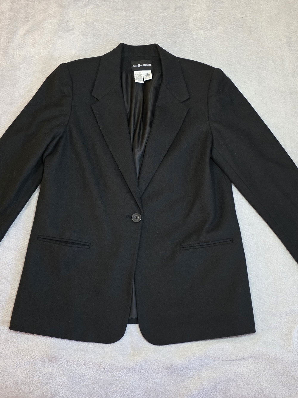 Black 100% Wool Blazer Shoulder Pad Power Jacket - Size 16
